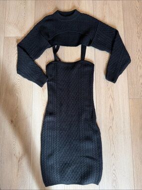 House of Harlow 1960 Black Knit Strap Mini Dress with Bolero